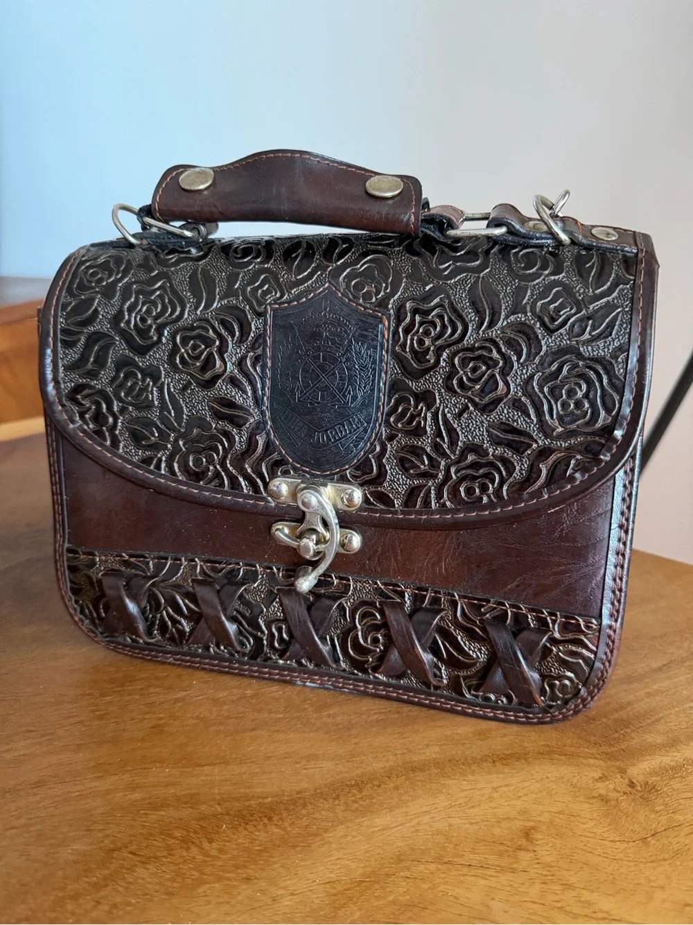 Dina Jordan Vintage Rose Tooled Leather Handbag